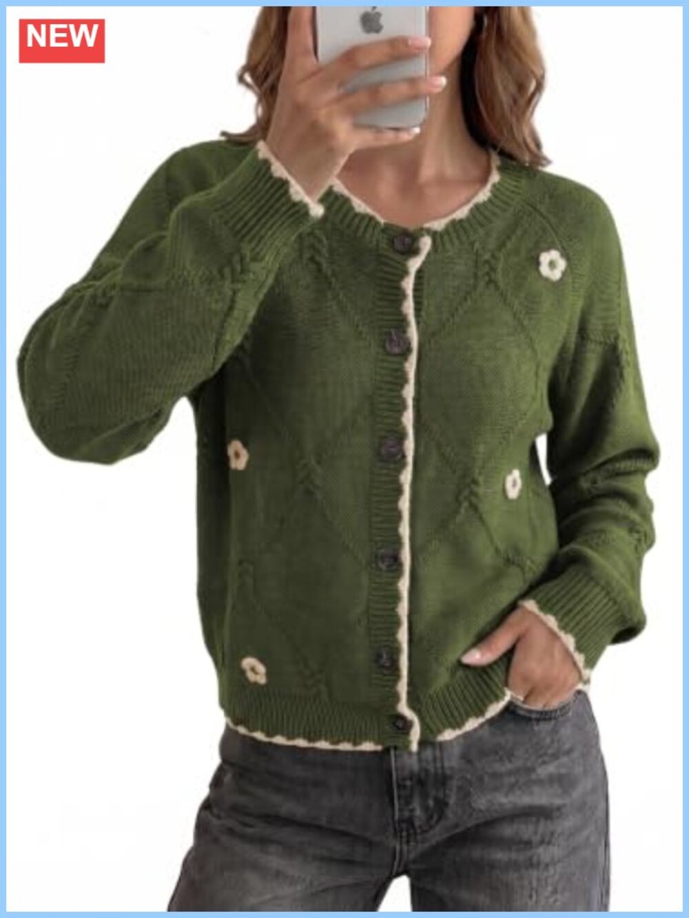 Dokotoo Cotton Cardigan Sweater Ruffle Floral Embroidered Button Long Sleeve